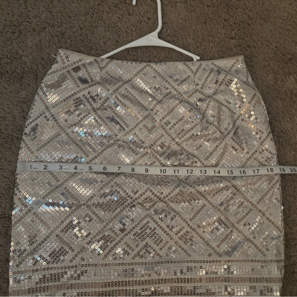Y2K Silver Sequin Pencil Mini Skirt Party Glitter Bodycon Festival Disco Glam - Picture 6 of 8